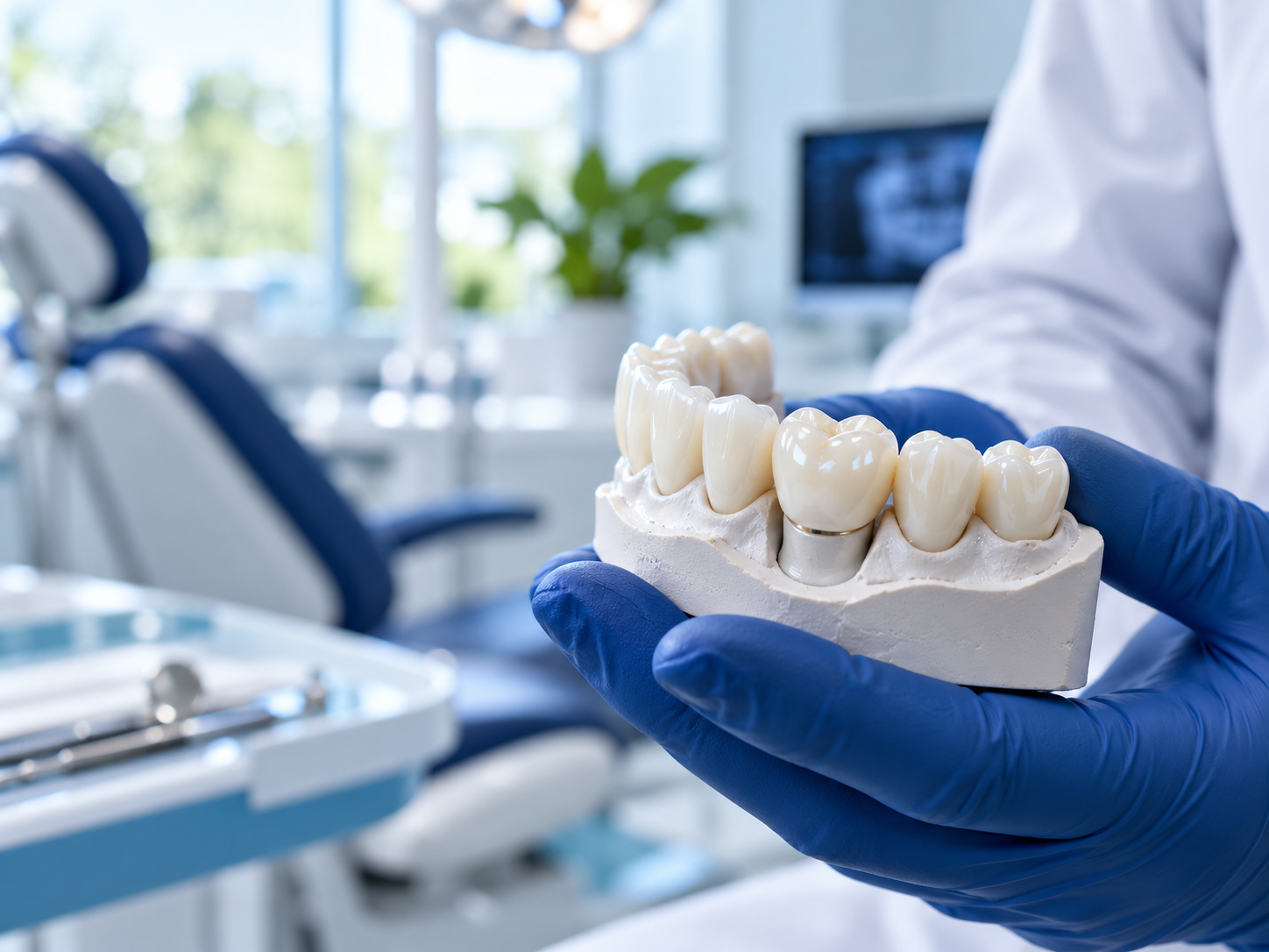 Prótesis dental de cerámica en un entorno clínico
